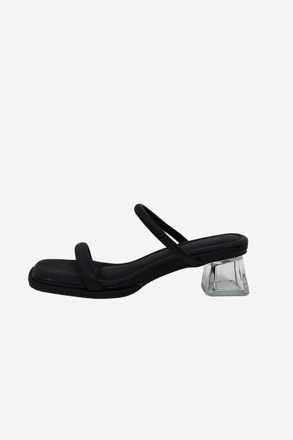 WISH SIGNATURE DUO STRAP GLASS BLOCK HEELS (5.5 CM) IN BLACK