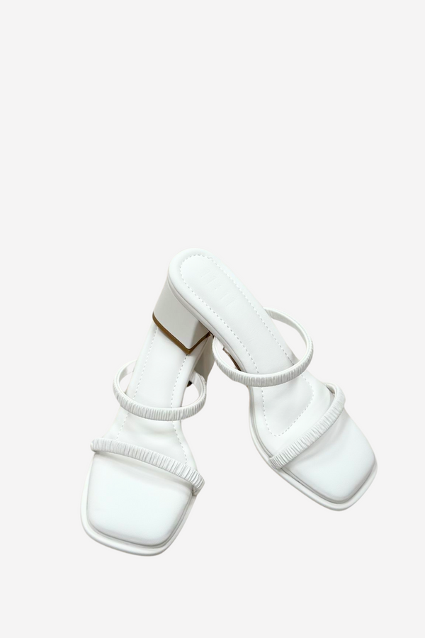 LIMITED EDITION: DESTINY SCRUNCHIE STRAPS BLOCK HEELS (6CM) IN WHITE