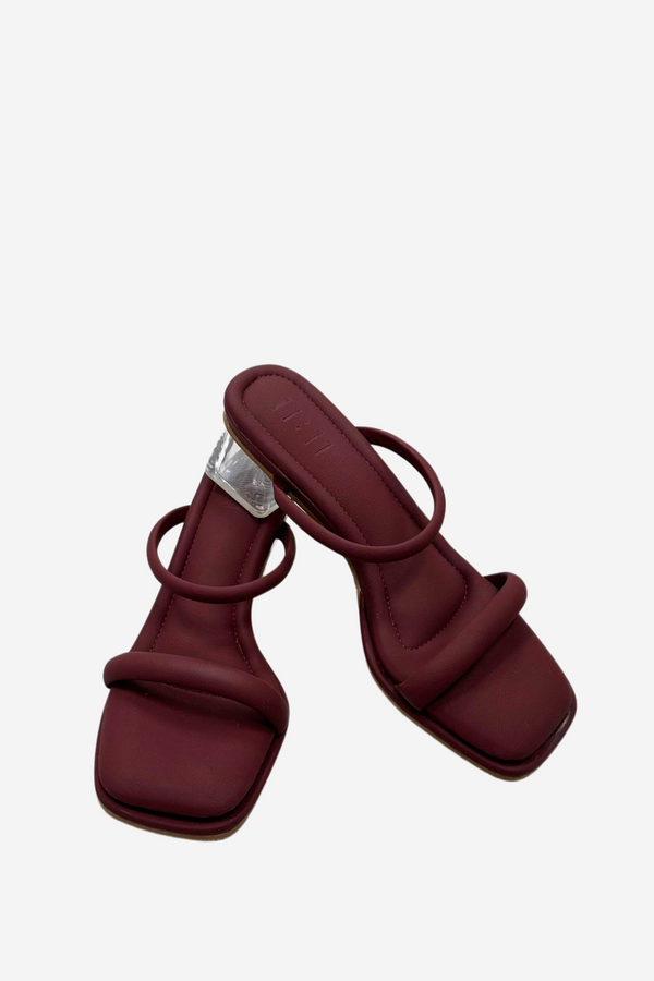 *PREORDER BEFORE CNY* WISH SIGNATURE DUO STRAP GLASS BLOCK HEELS (5.5 CM) IN DEEP BURGUNDY