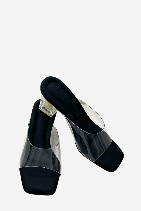 *PREORDER BEFORE CNY* LIMITED EDITION: DREAMING PEARLS ELEVATE SLIM TRANSPARENT HEELS (7 CM) IN BLACK