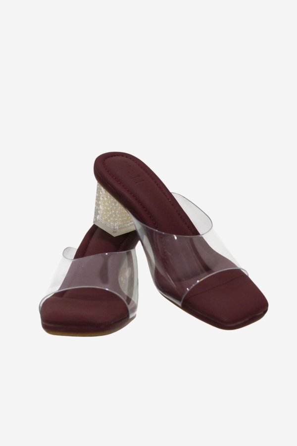 LIMITED EDITION: DREAMING PEARLS ELEVATE SLIM TRANSPARENT HEELS (7 CM) IN DEEP BURGUNDY