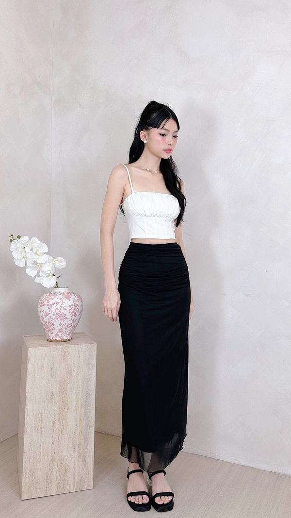 L640 Joelle V3 Mermaid Hem Ruched Midi Skirt in Black