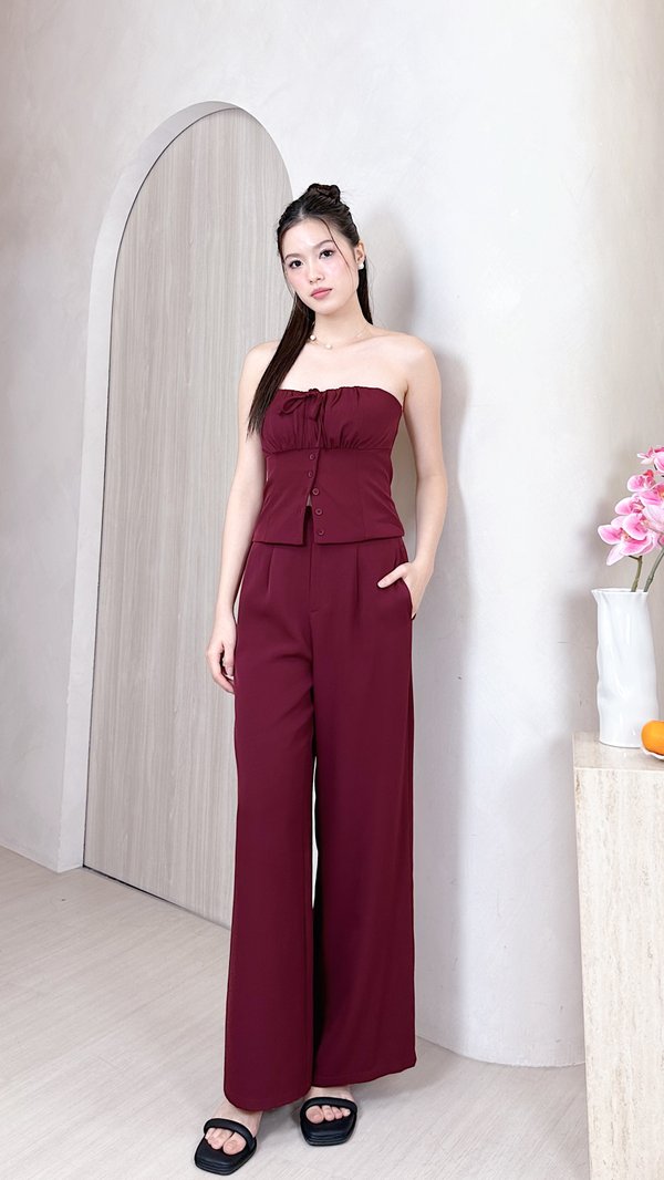 *Petite* L567 Eliona Clasp Straight Leg Pants in Maroon