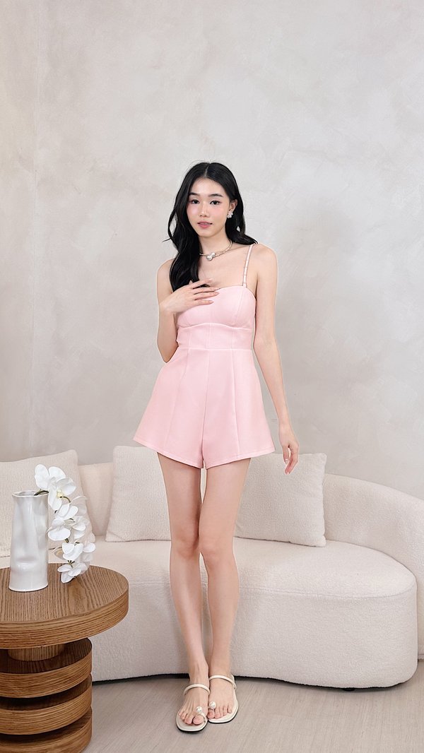 L675 Olivia Sweetheart Neckline Corset Romper in Baby Pink