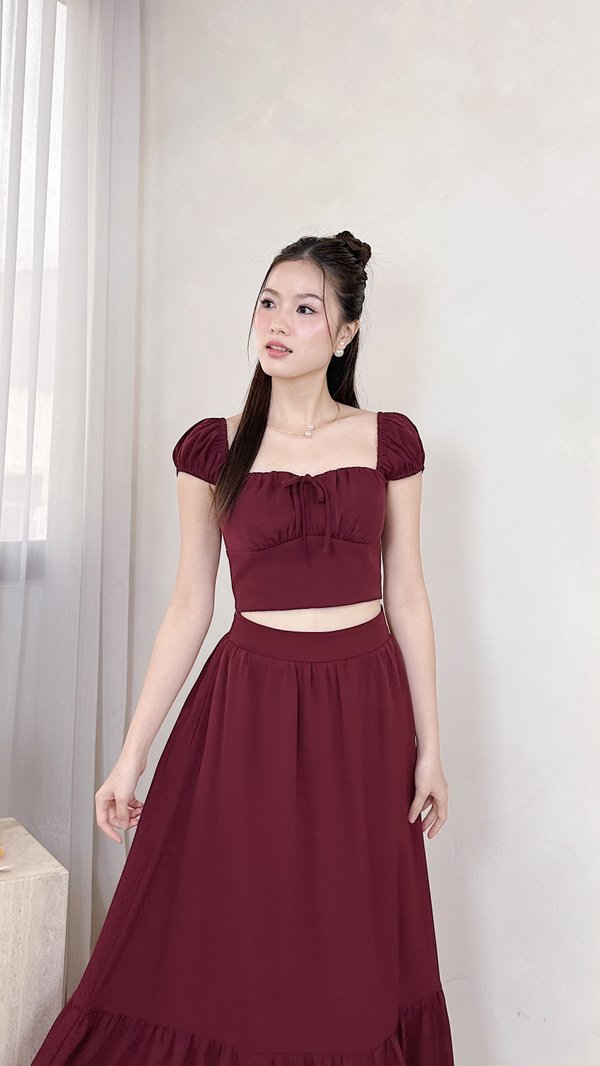 L672 Liv Ruched Strap Self Tie Top in Maroon