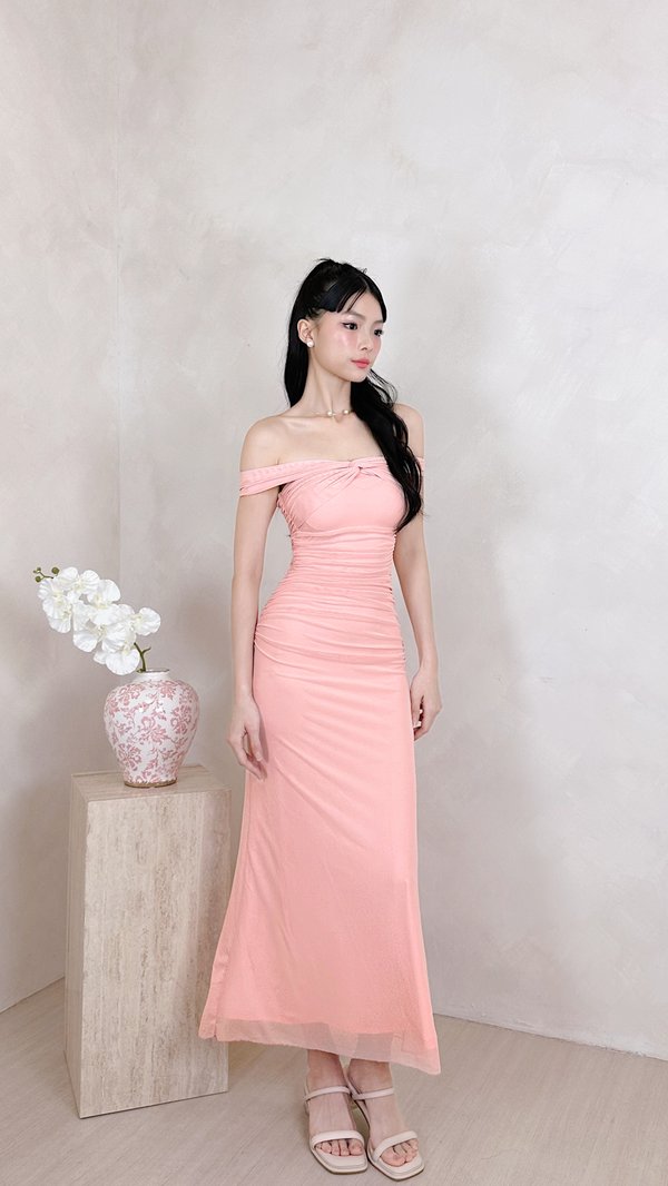 L663 Rae Mesh Midi Dress in Dusty Pink