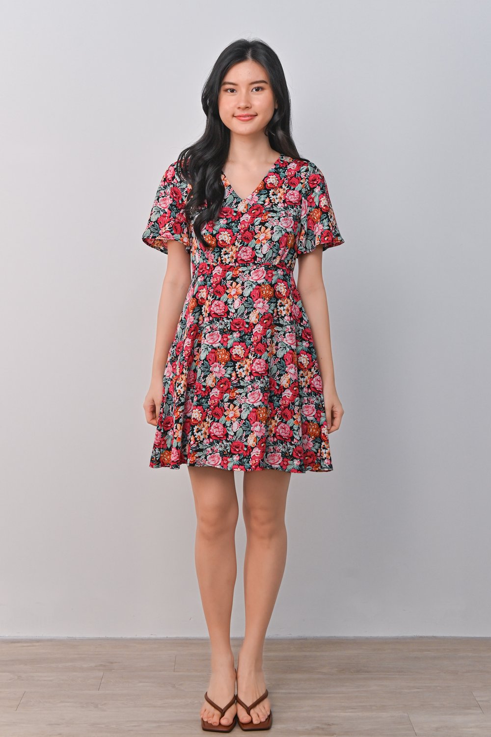 LABRENDA RED FLORAL V-NECK DRESS-ROMPER LABRENDA RED FLORAL V-NECK DRESS-ROMPER