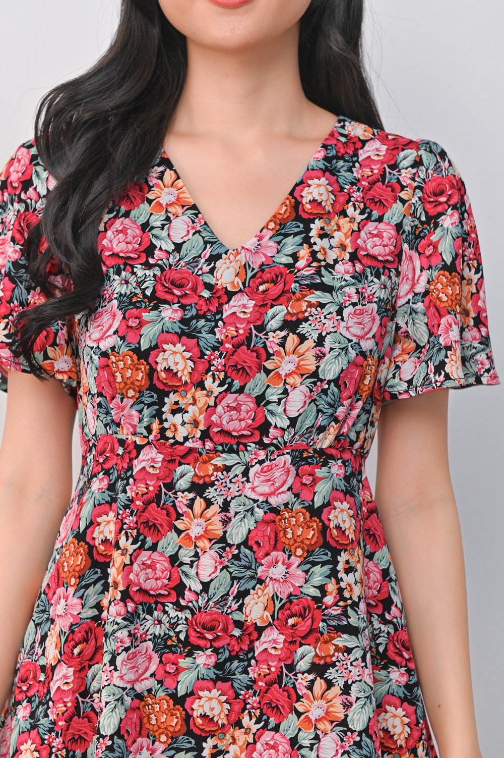 LABRENDA RED FLORAL V-NECK DRESS-ROMPER LABRENDA RED FLORAL V-NECK DRESS-ROMPER