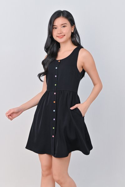 VINGA NAVY BUTTON BABYDOLL DRESS