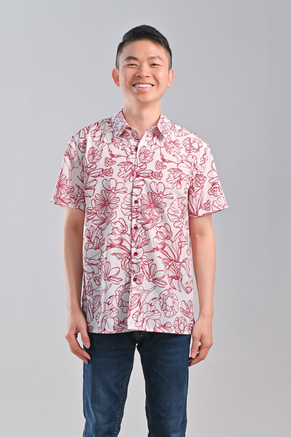 RED SKETCHED FLORALS MEN’S SHIRT