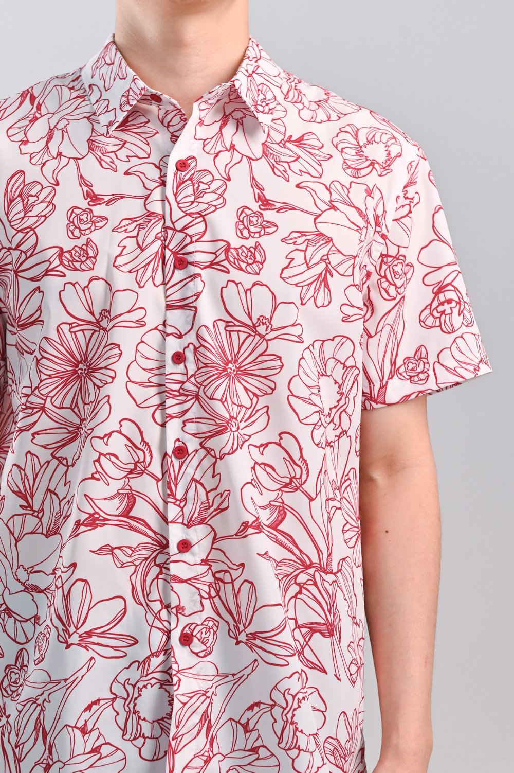 RED SKETCHED FLORALS MEN’S SHIRT