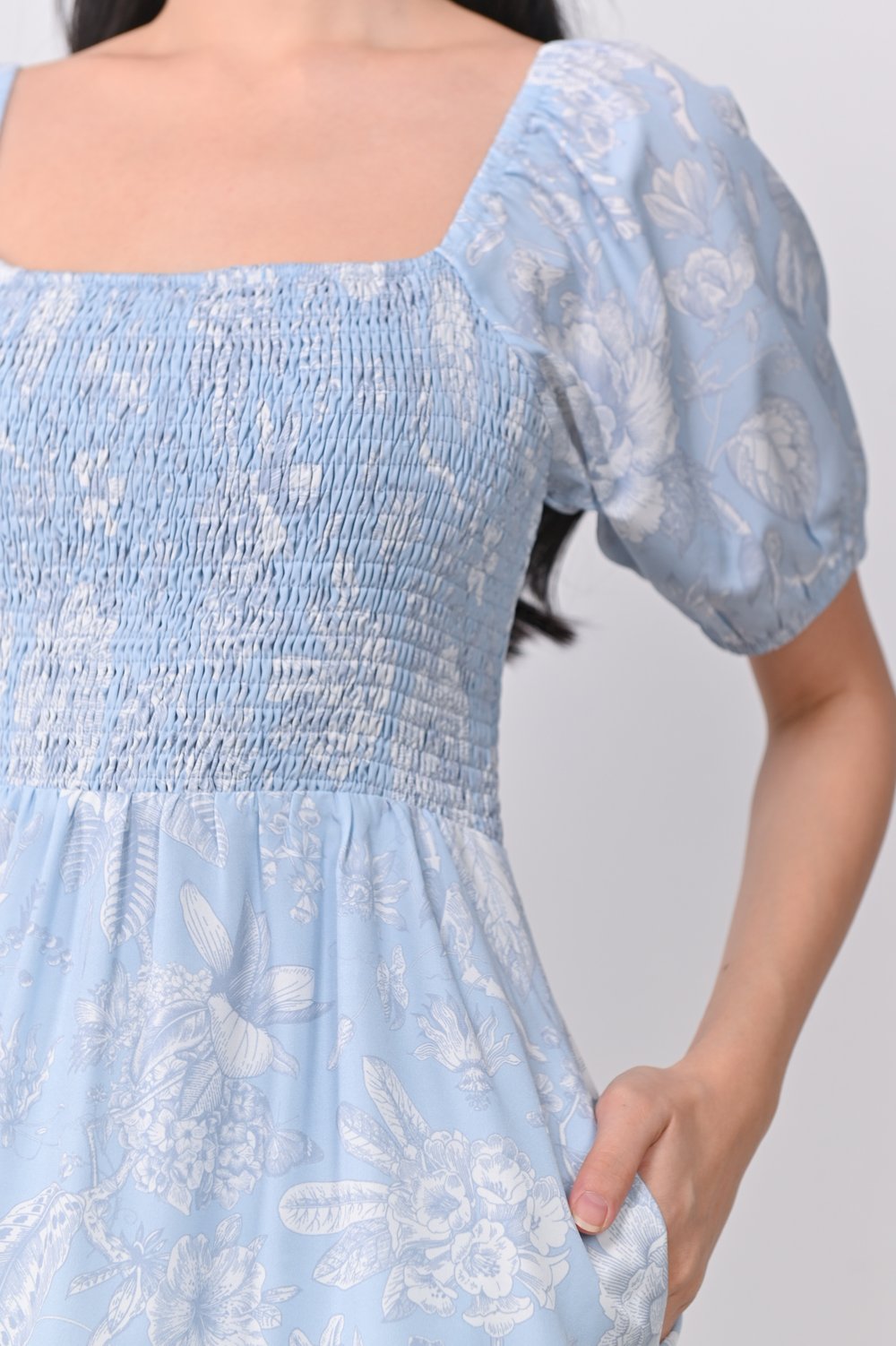 BETHIA BLUE FLORAL SMOCKED DRESS-ROMPER BETHIA BLUE FLORAL SMOCKED DRESS-ROMPER