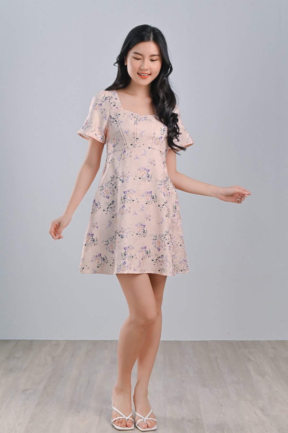 AGDA PEACH FLORAL SWEETHEART DRESS-ROMPER AGDA PEACH FLORAL SWEETHEART DRESS-ROMPER