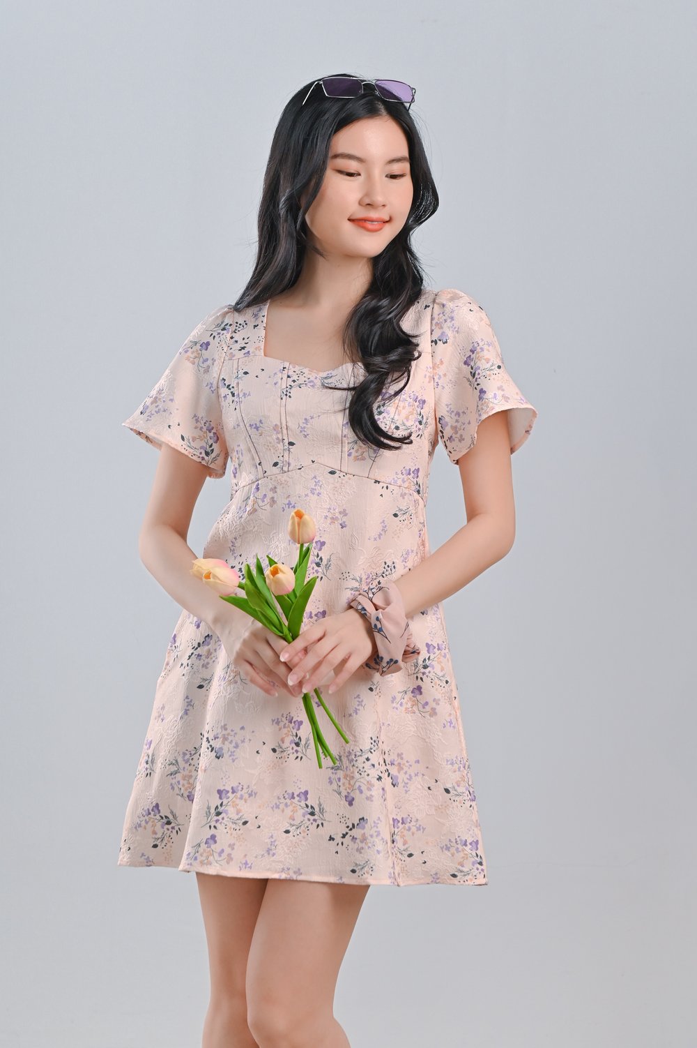 AGDA PEACH FLORAL SWEETHEART DRESS-ROMPER AGDA PEACH FLORAL SWEETHEART DRESS-ROMPER