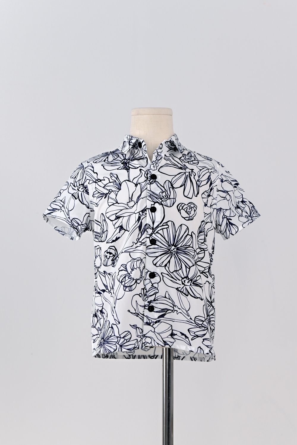 NAVY SKETCHED FLORALS KIDS’ SHIRT