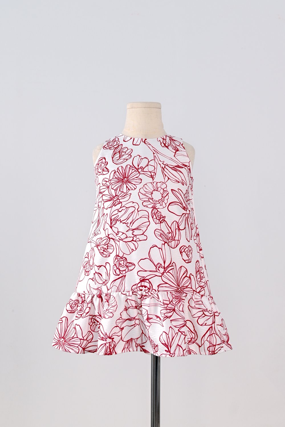 RED SKETCHED FLORALS KIDS’ DRESS