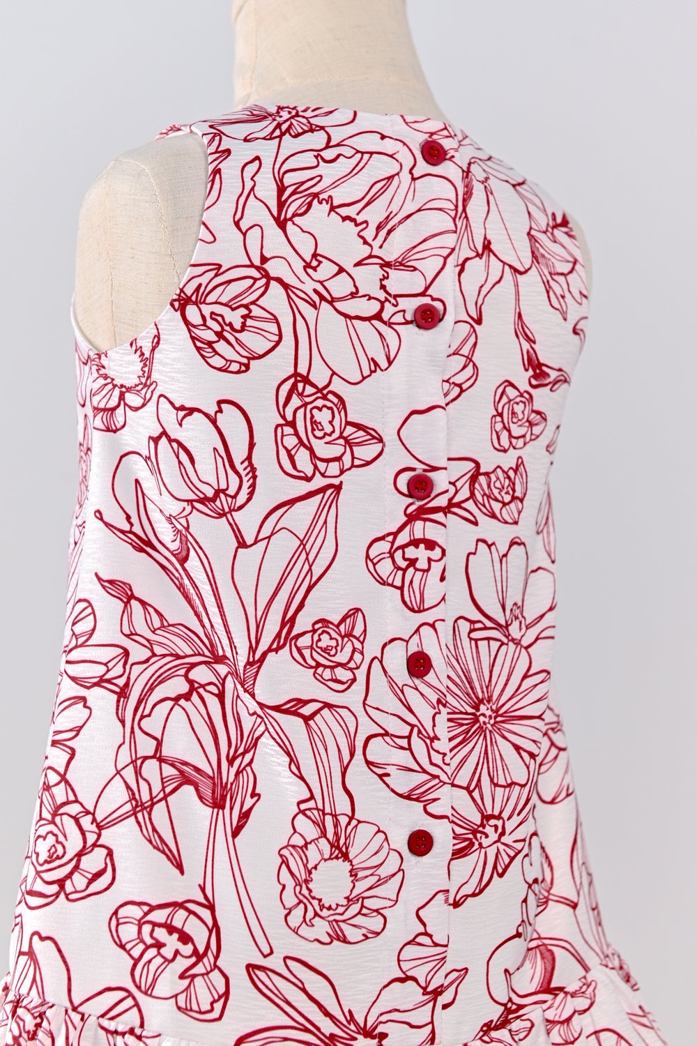 RED SKETCHED FLORALS KIDS’ DRESS