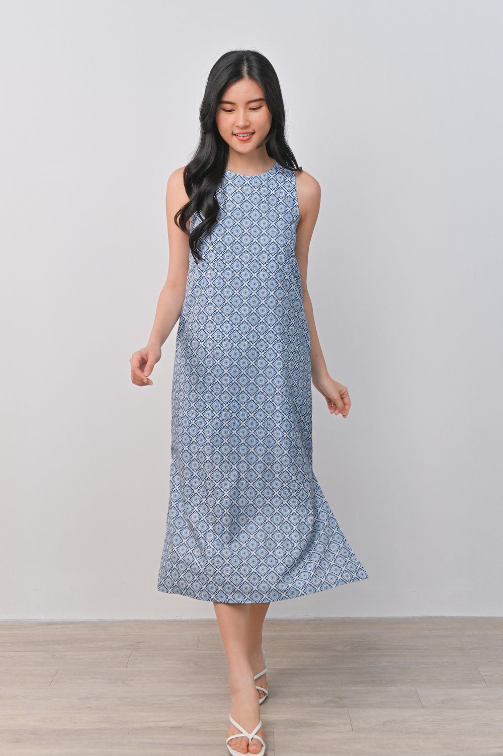 SANTORINI TILES SIDE-SLIT MIDI DRESS