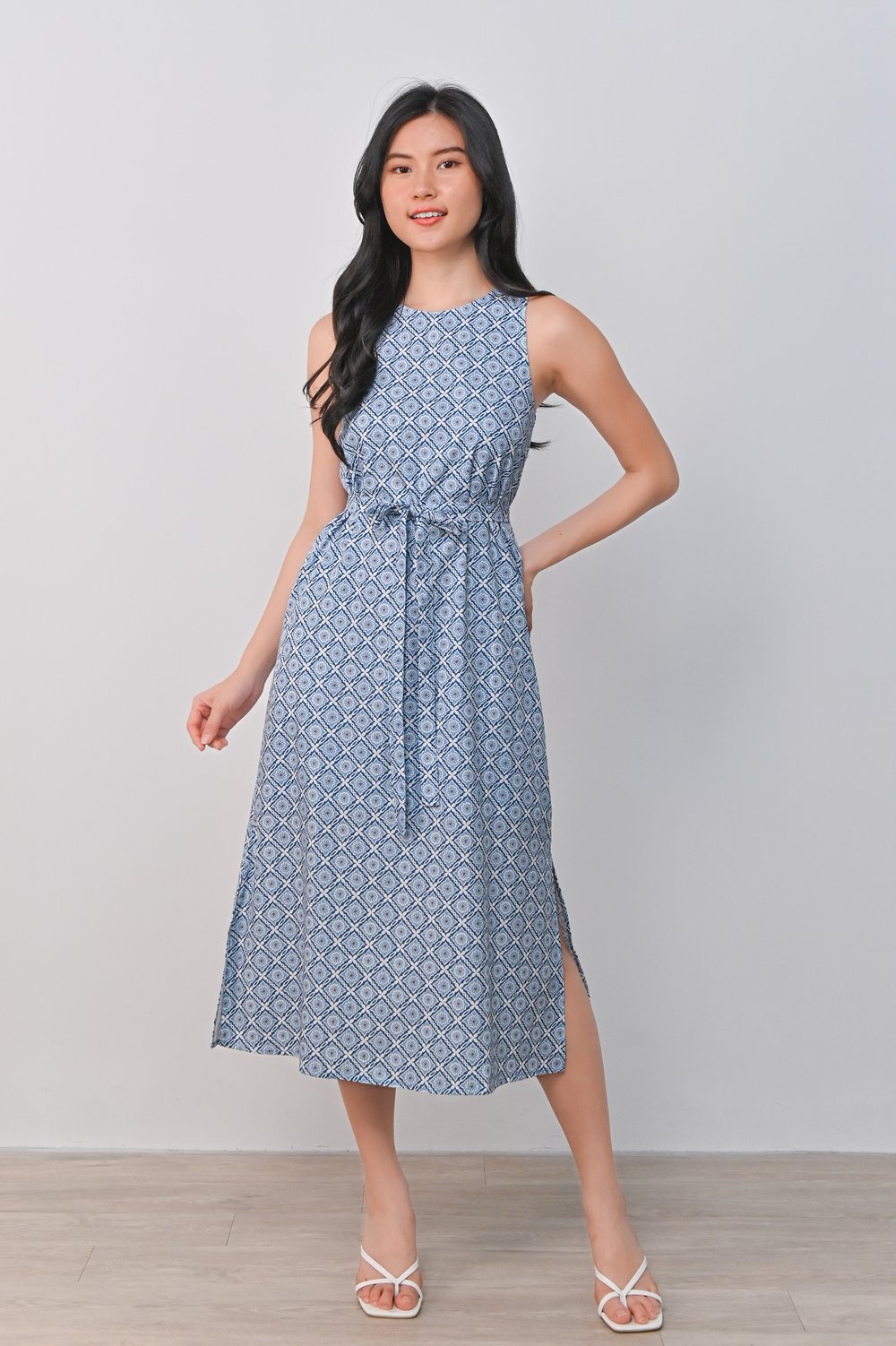 SANTORINI TILES SIDE-SLIT MIDI DRESS