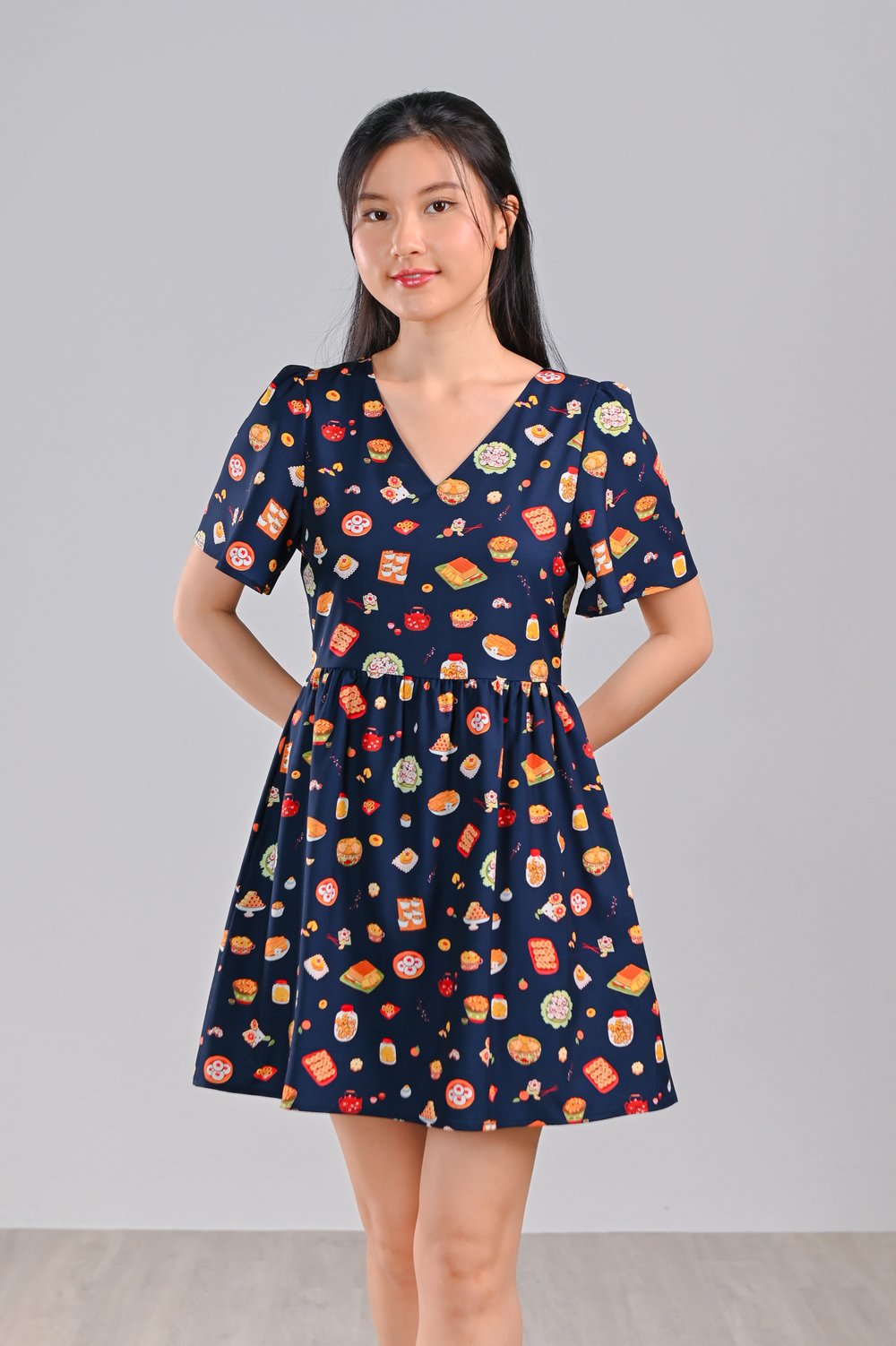 CNY SNACKS NAVY V-NECK DRESS-ROMPER CNY SNACKS NAVY V-NECK DRESS-ROMPER