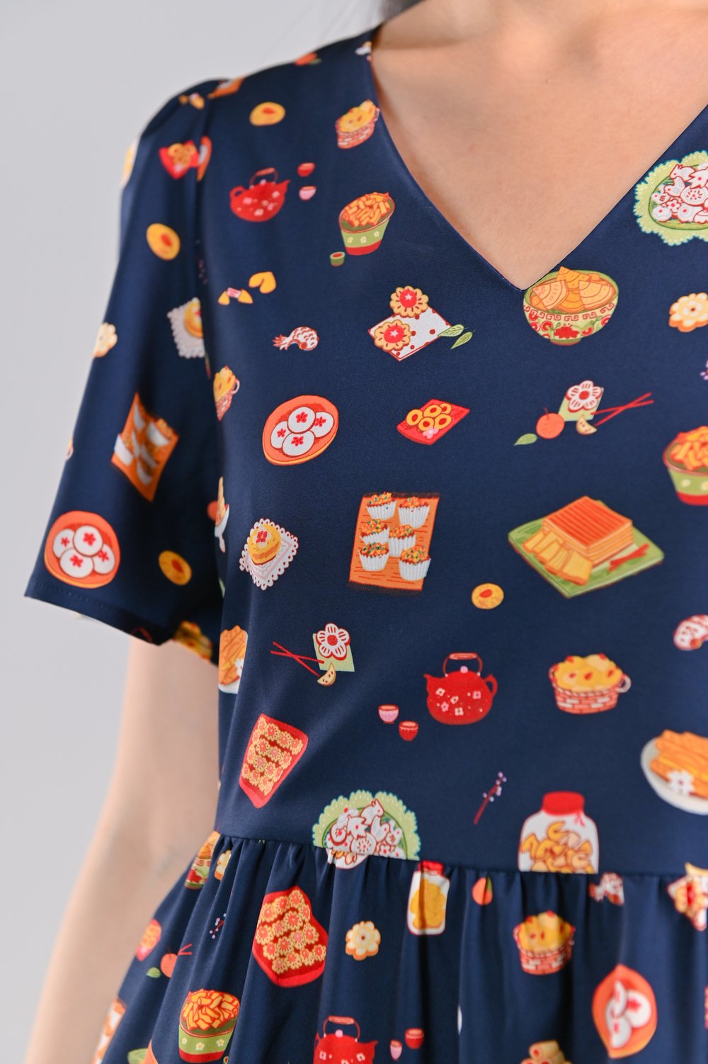 CNY SNACKS NAVY V-NECK DRESS-ROMPER CNY SNACKS NAVY V-NECK DRESS-ROMPER