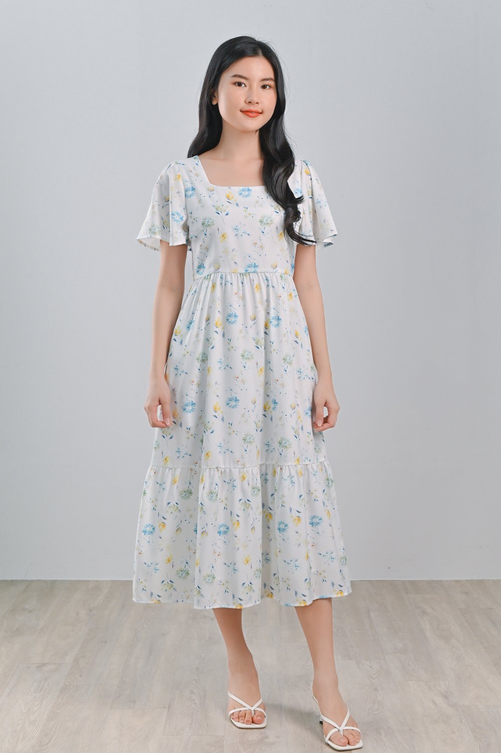 KLINY FLORAL SLEEVED MIDI DRESS KLINY FLORAL SLEEVED MIDI DRESS