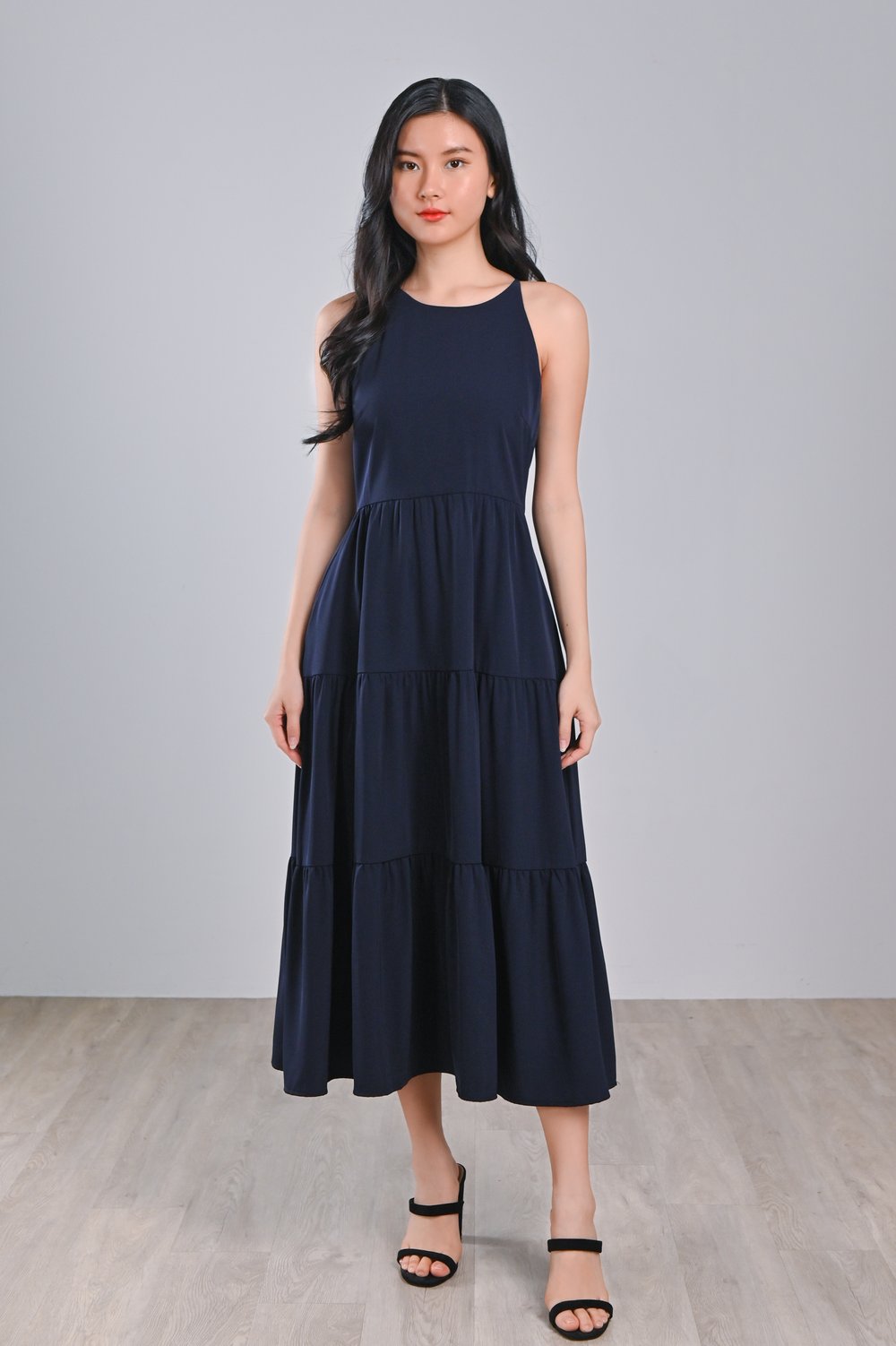 MICHELLE NAVY CUT-IN TIERED DRESS