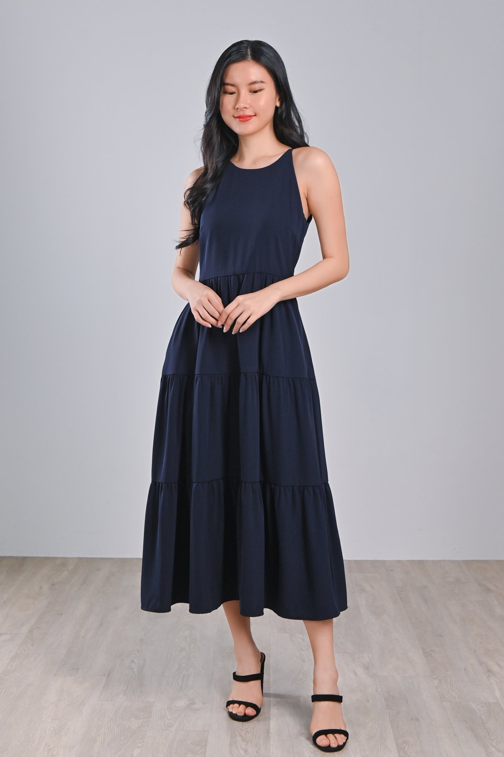 MICHELLE NAVY CUT-IN TIERED DRESS