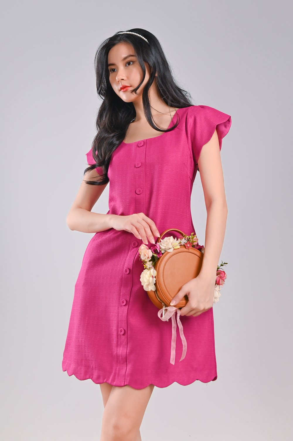 MOJA SCALLOP BUTTON DRESS IN PINK MOJA SCALLOP BUTTON DRESS IN PINK