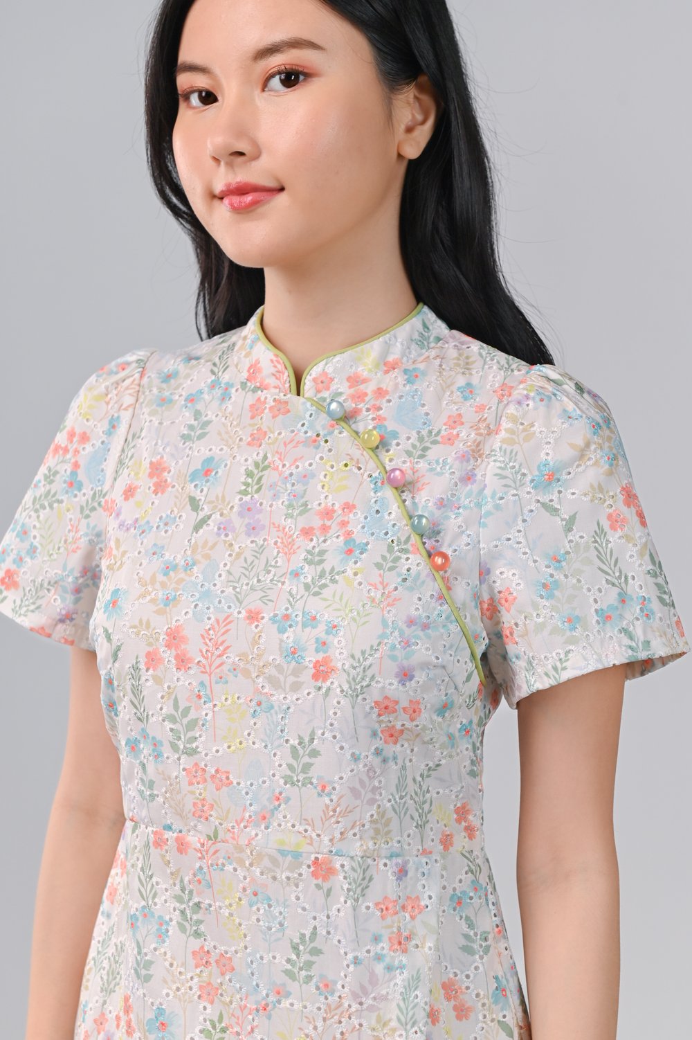 MINMIN SPRING FLORAL SLEEVED CHEONGSAM