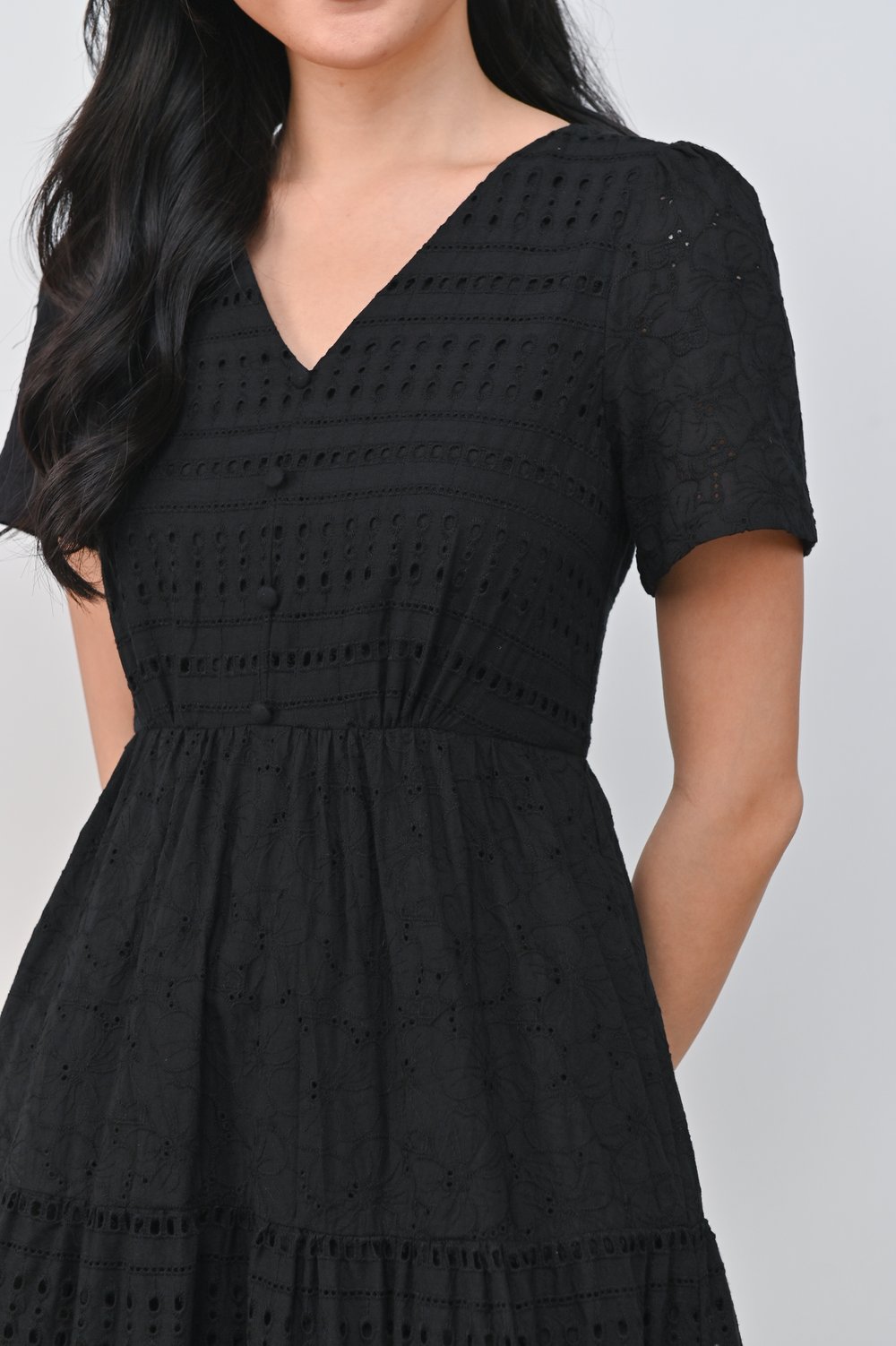 FRANKIE EYELET TIERED DRESS IN BLACK FRANKIE EYELET TIERED DRESS IN BLACK