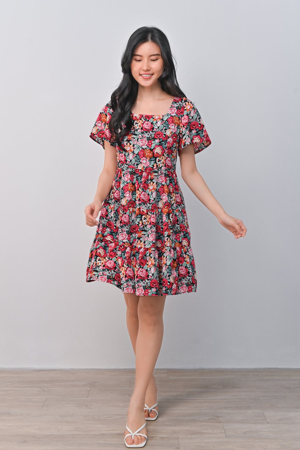 ALISON RED FLORAL BABYDOLL DRESS ALISON RED FLORAL BABYDOLL DRESS