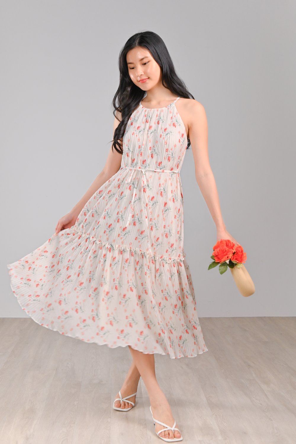 INGER RED FLORAL CUT-IN DRESS