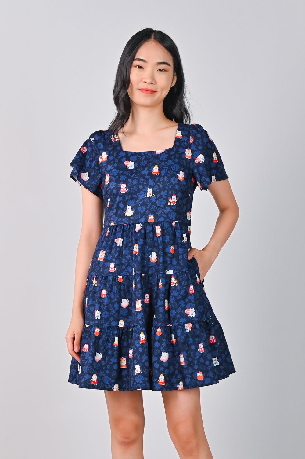 FORTUNE FLORAL CAT NAVY BABYDOLL DRESS FORTUNE FLORAL CAT NAVY BABYDOLL DRESS