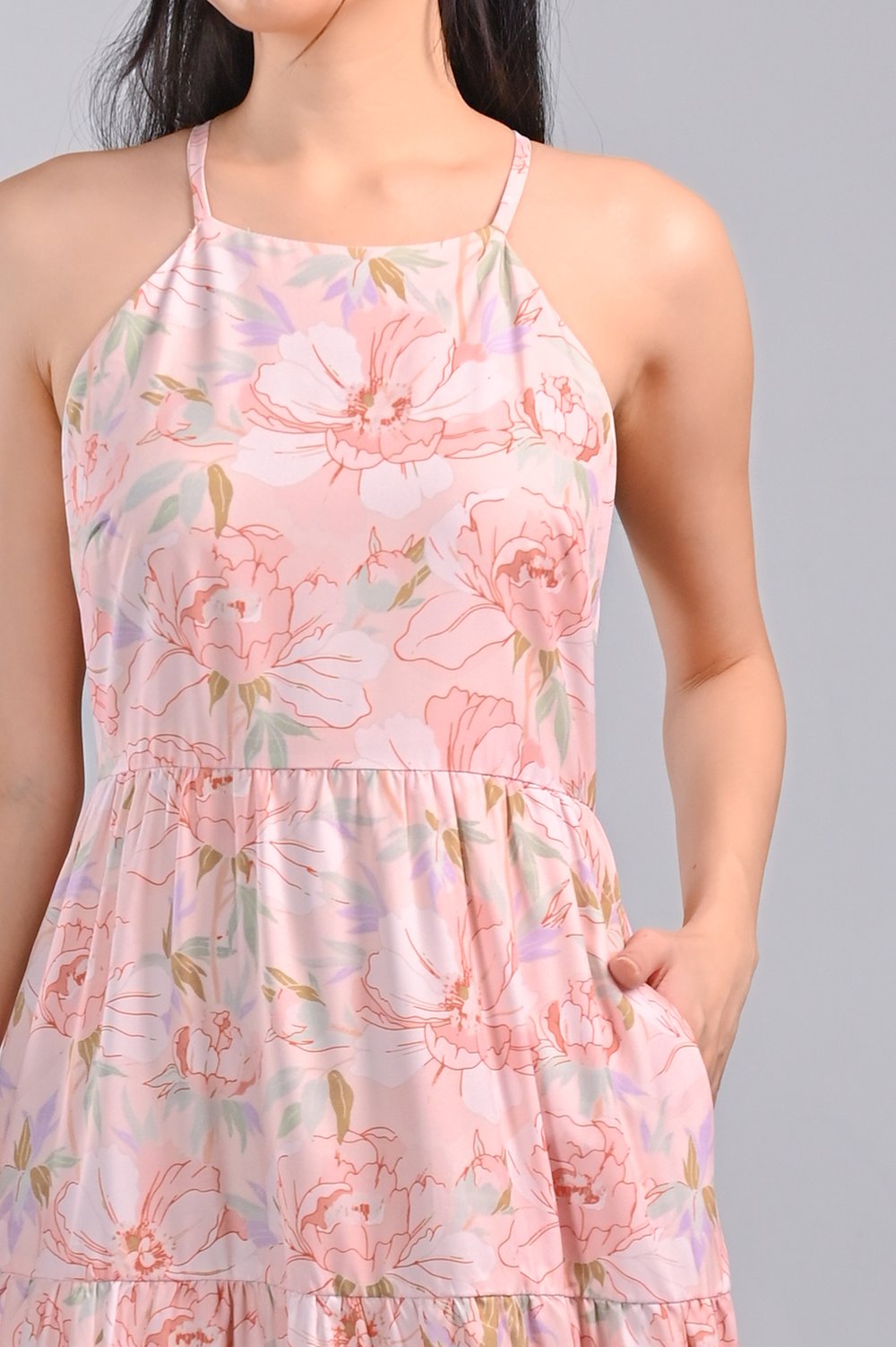 PINK BOTANICAL CUT-IN TIERED DRESS