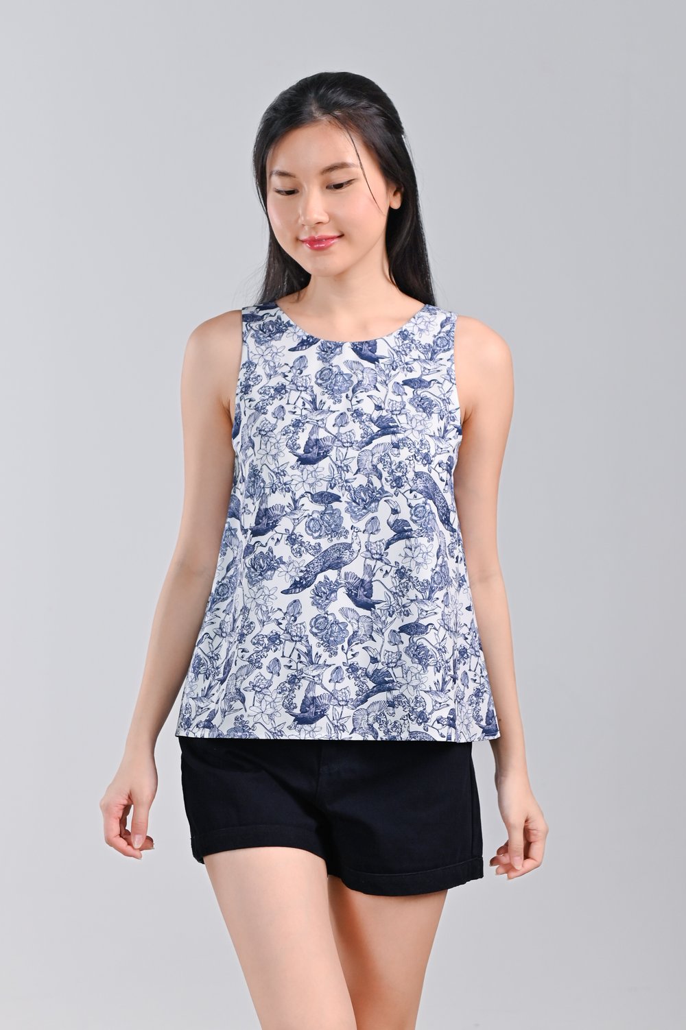 NAVY FEATHERED TALES TWO-WAY TOP NAVY FEATHERED TALES TWO-WAY TOP