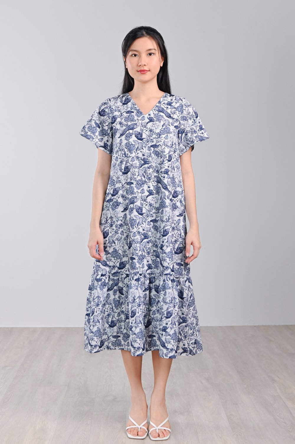 NAVY FEATHERED TALES SLEEVED DROPWAIST MIDI DRESS NAVY FEATHERED TALES SLEEVED DROPWAIST MIDI DRESS