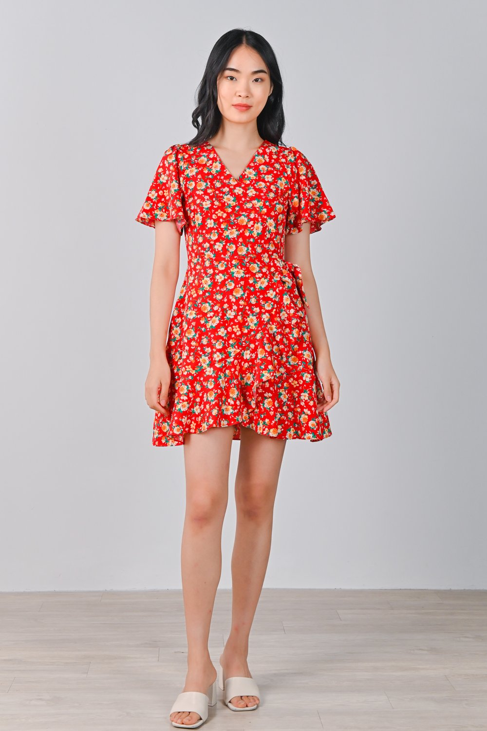 COOPER RUFFLE DRESS-ROMPER IN RED FLORAL COOPER RUFFLE DRESS-ROMPER IN RED FLORAL