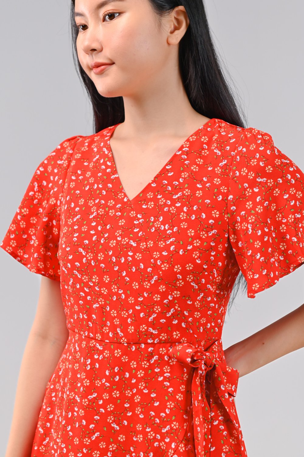 DALLIE FLORAL RUFFLE DRESS-ROMPER IN RED DALLIE FLORAL RUFFLE DRESS-ROMPER IN RED