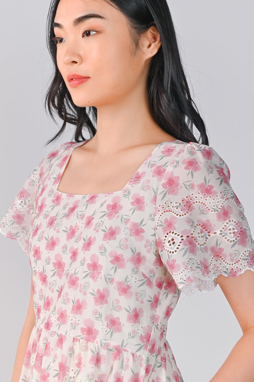 NYX PINK FLORAL EYELET SQUARE-NECK DRESS NYX PINK FLORAL EYELET SQUARE-NECK DRESS