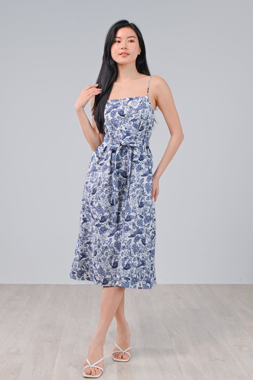 NAVY FEATHERED TALES TEXTURED SPAG DRESS NAVY FEATHERED TALES TEXTURED SPAG DRESS