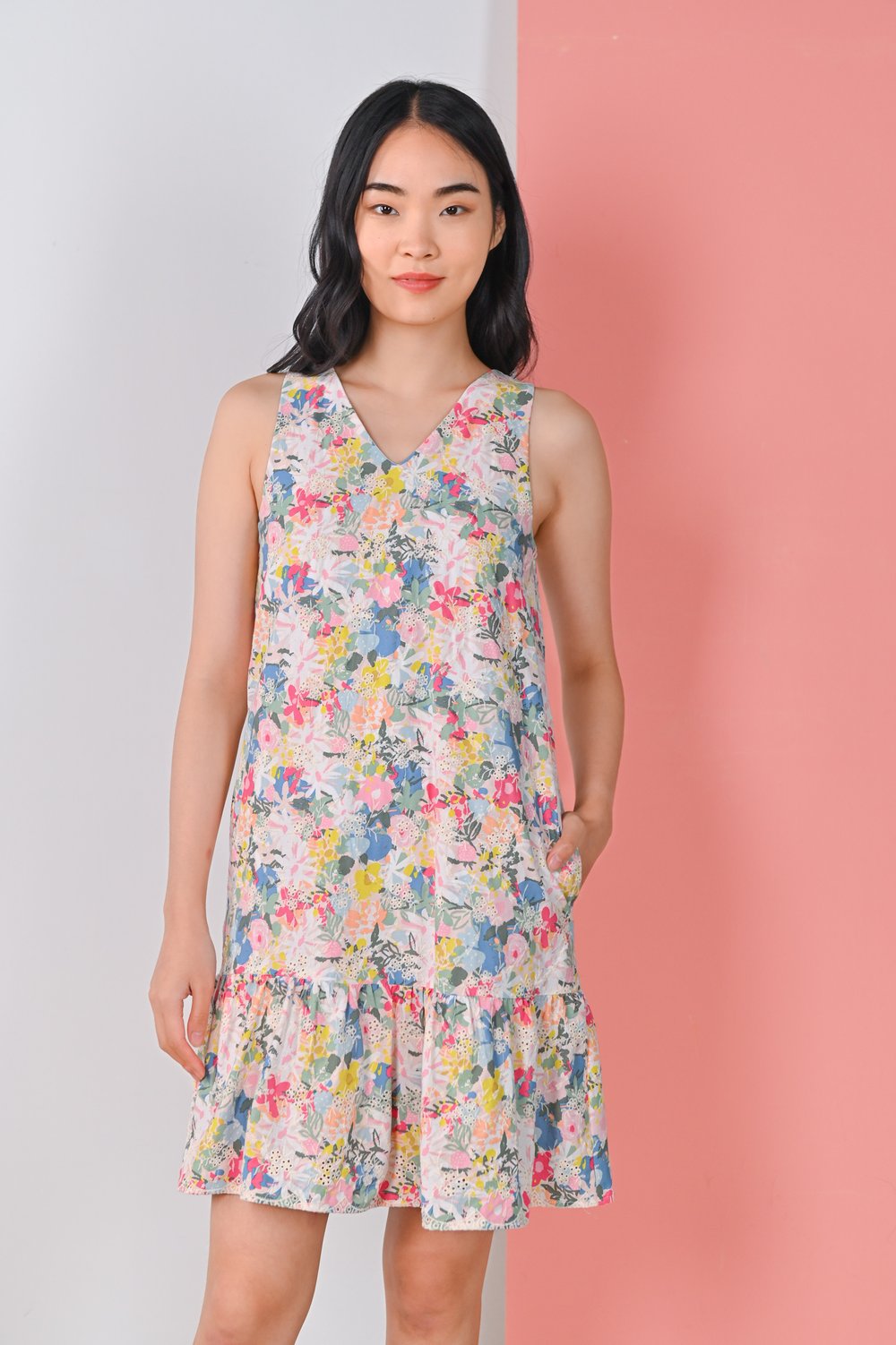 PIA FLORAL EYELET V-NECK DROPWAIST DRESS PIA FLORAL EYELET V-NECK DROPWAIST DRESS