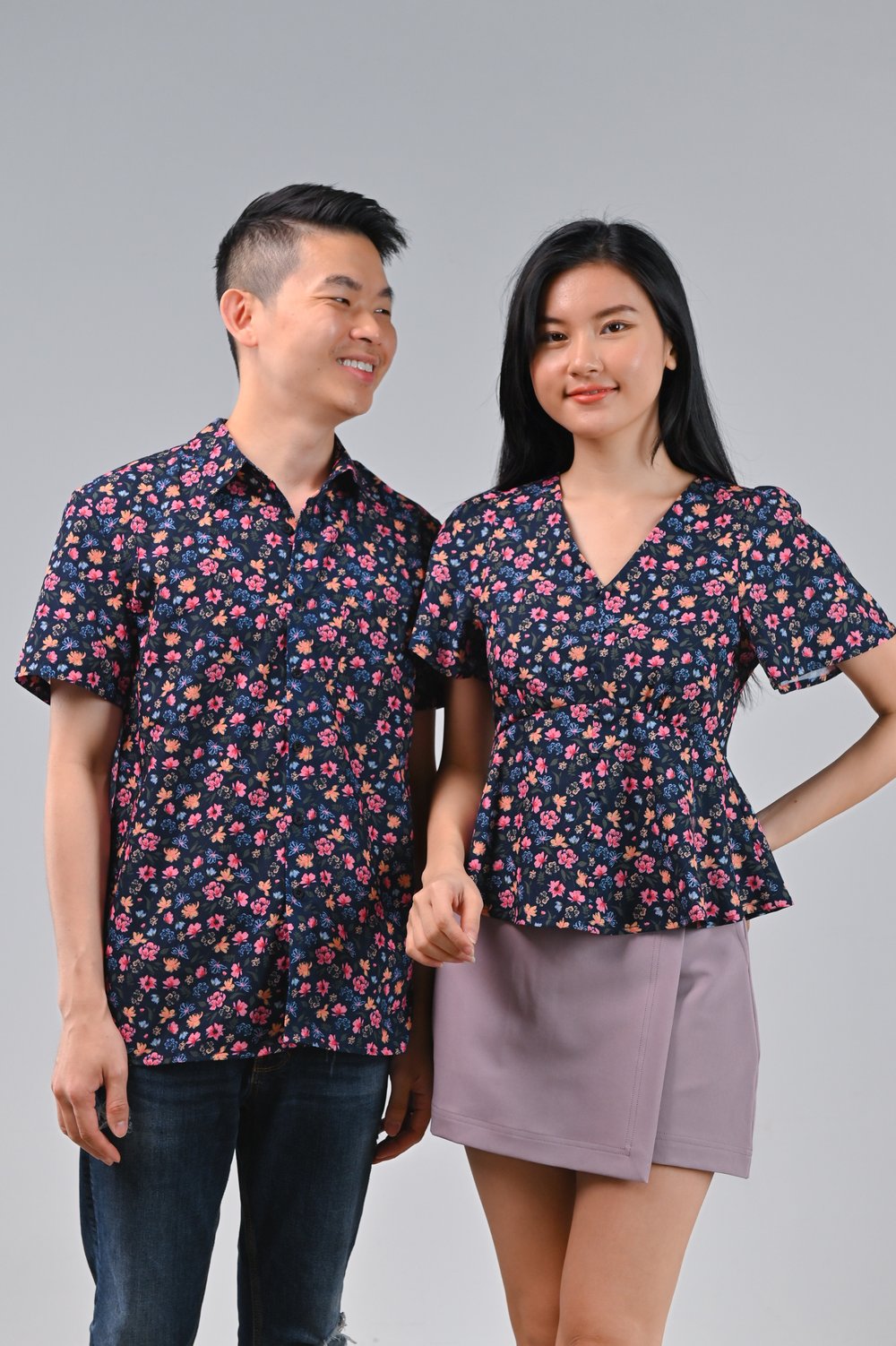 NIGHT GARDEN PEPLUM BUTTON TOP