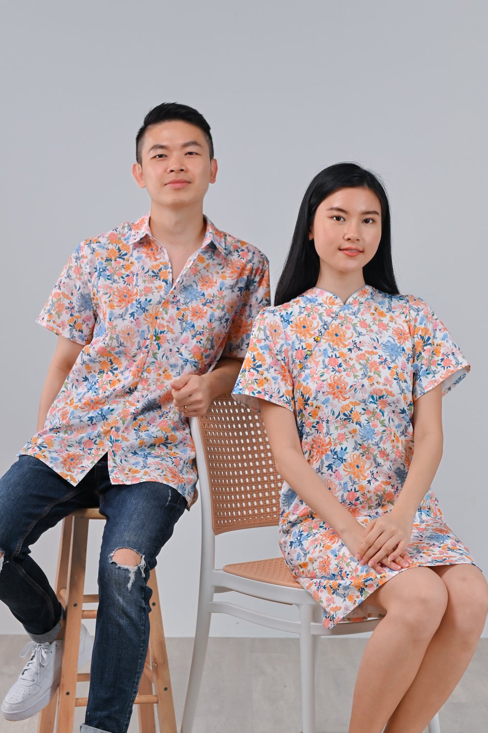 FLORAL FIREWORKS SLEEVED SHIFT CHEONGSAM