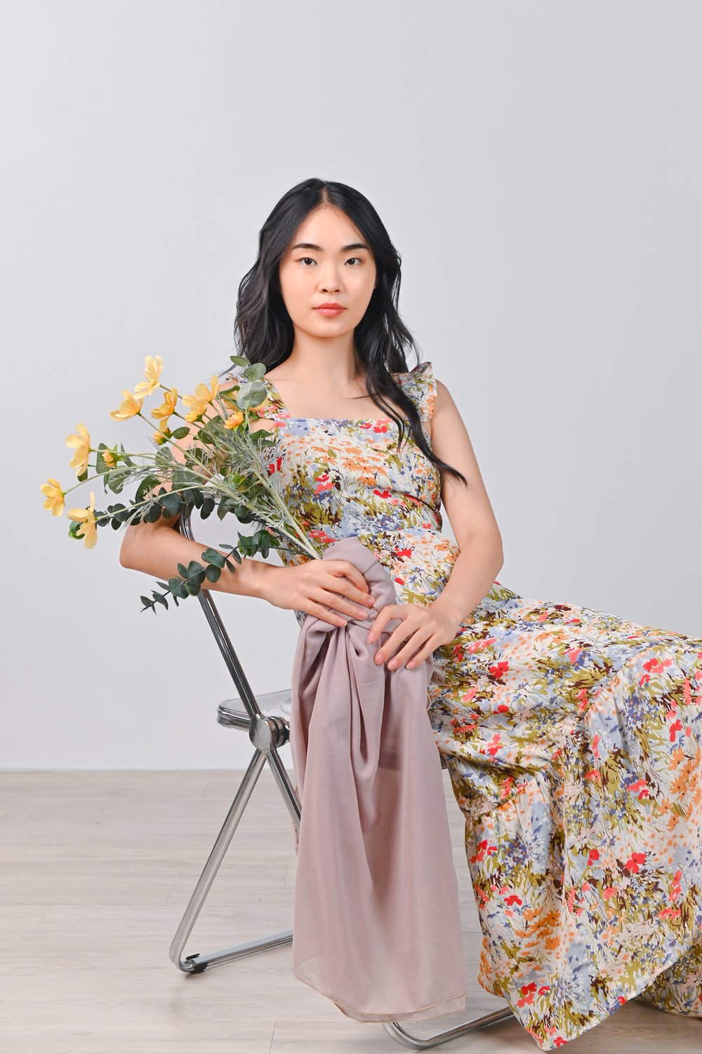 RYA FLORAL FRILL-STRAP TIERED DRESS IN CREAM RYA FLORAL FRILL-STRAP TIERED DRESS IN CREAM