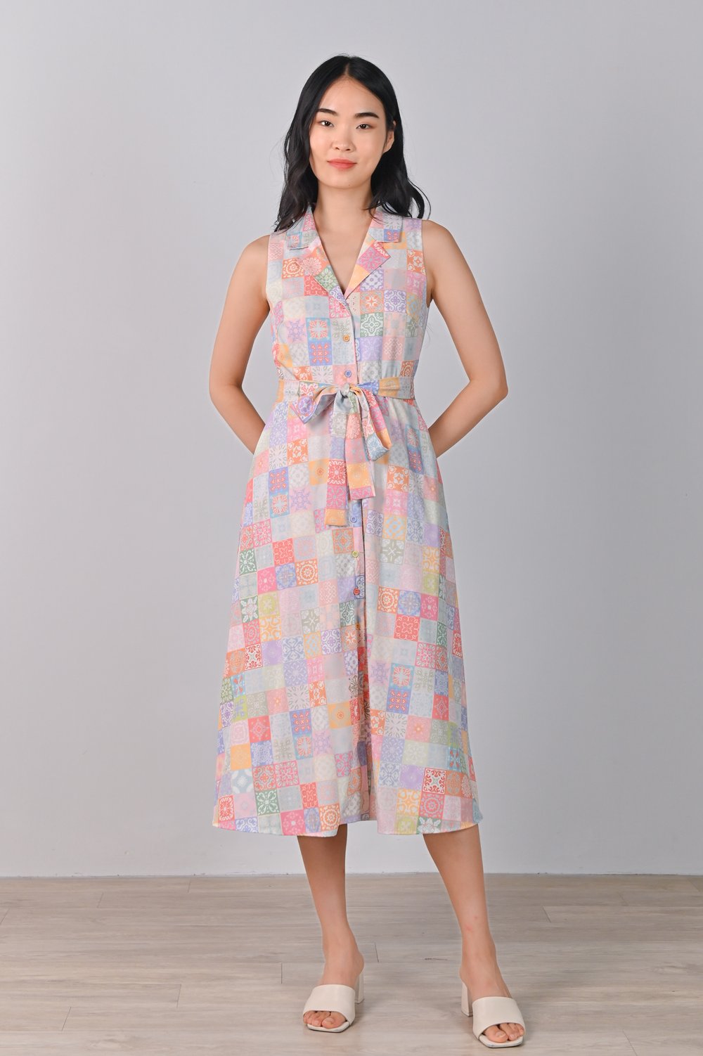 VINTAGE TILES CAMP-COLLAR SHIRT-DRESS VINTAGE TILES CAMP-COLLAR SHIRT-DRESS