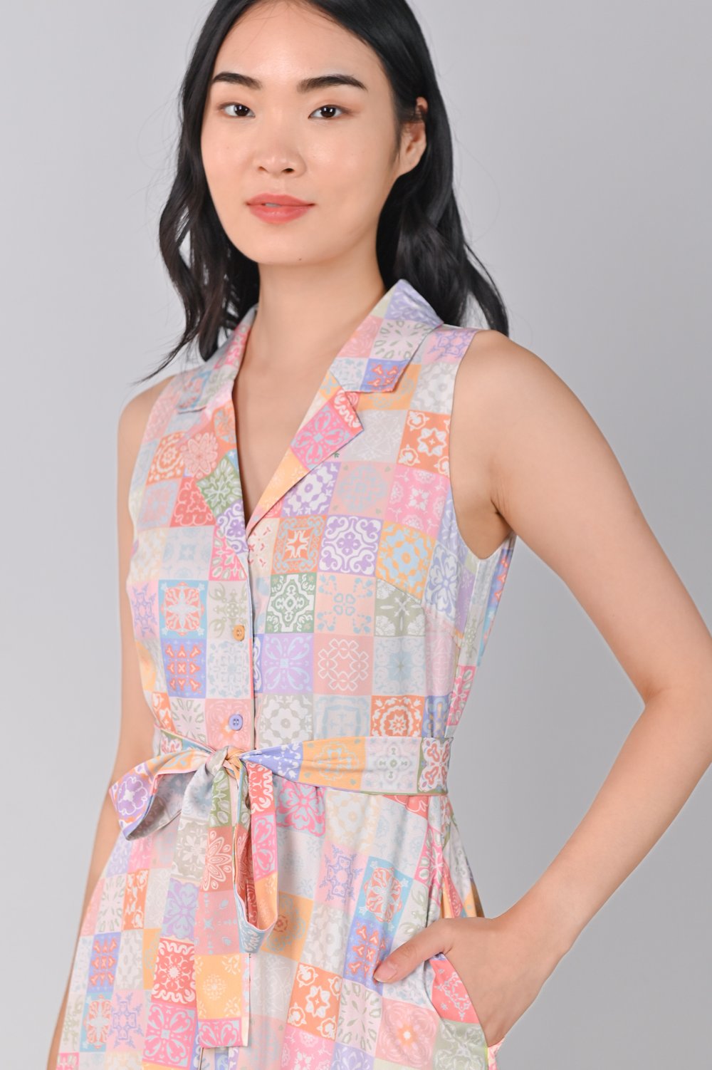 VINTAGE TILES CAMP-COLLAR SHIRT-DRESS VINTAGE TILES CAMP-COLLAR SHIRT-DRESS