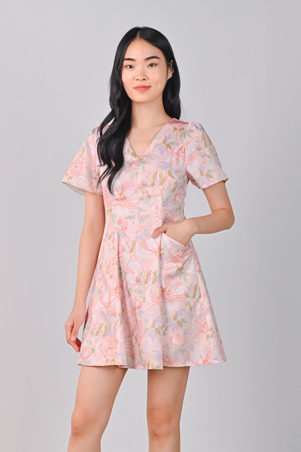 PINK BOTANICAL PANELLED DRESS-ROMPER PINK BOTANICAL PANELLED DRESS-ROMPER
