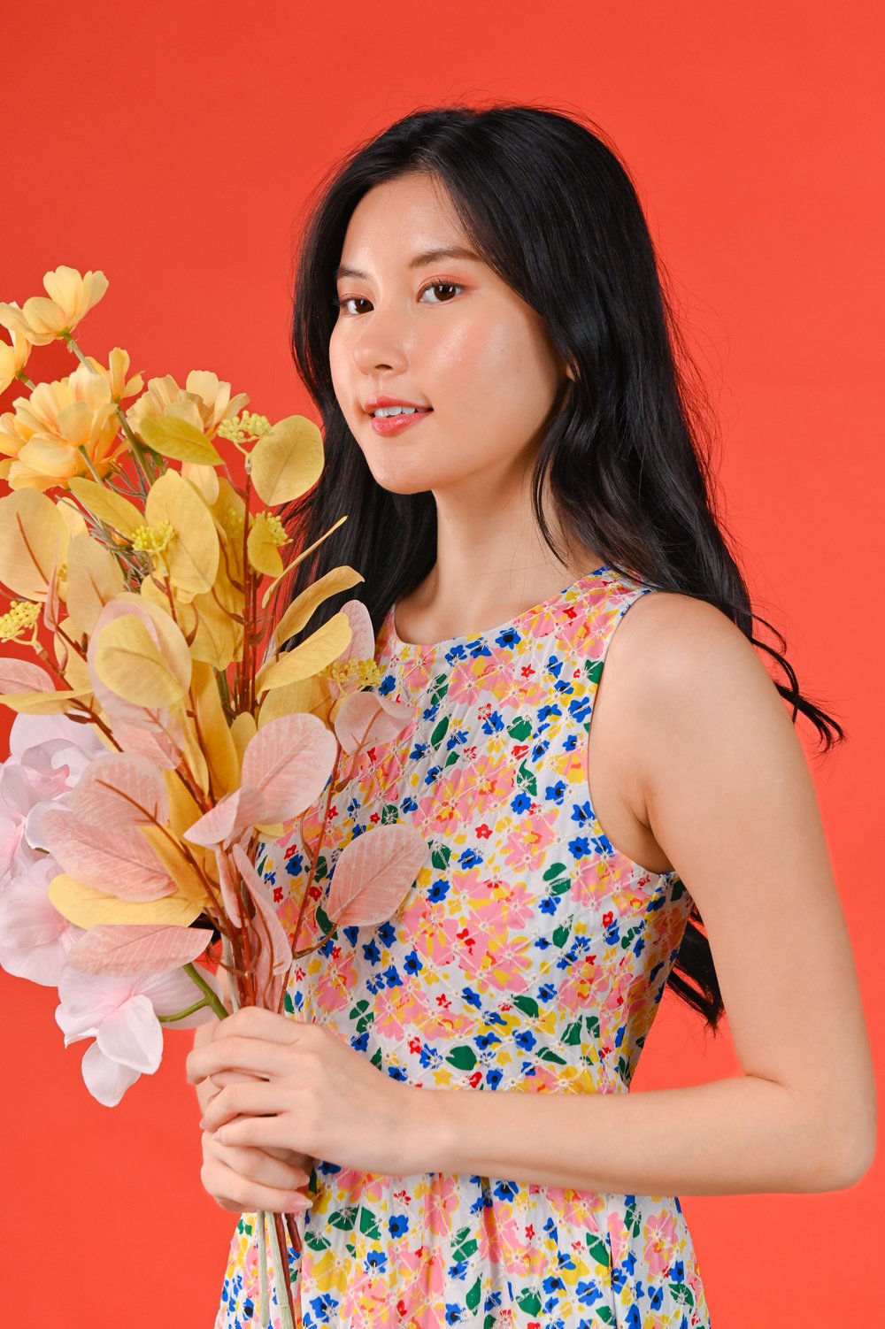 FABLE VIBRANT FLORAL EYELET SLEEVELESS DRESS