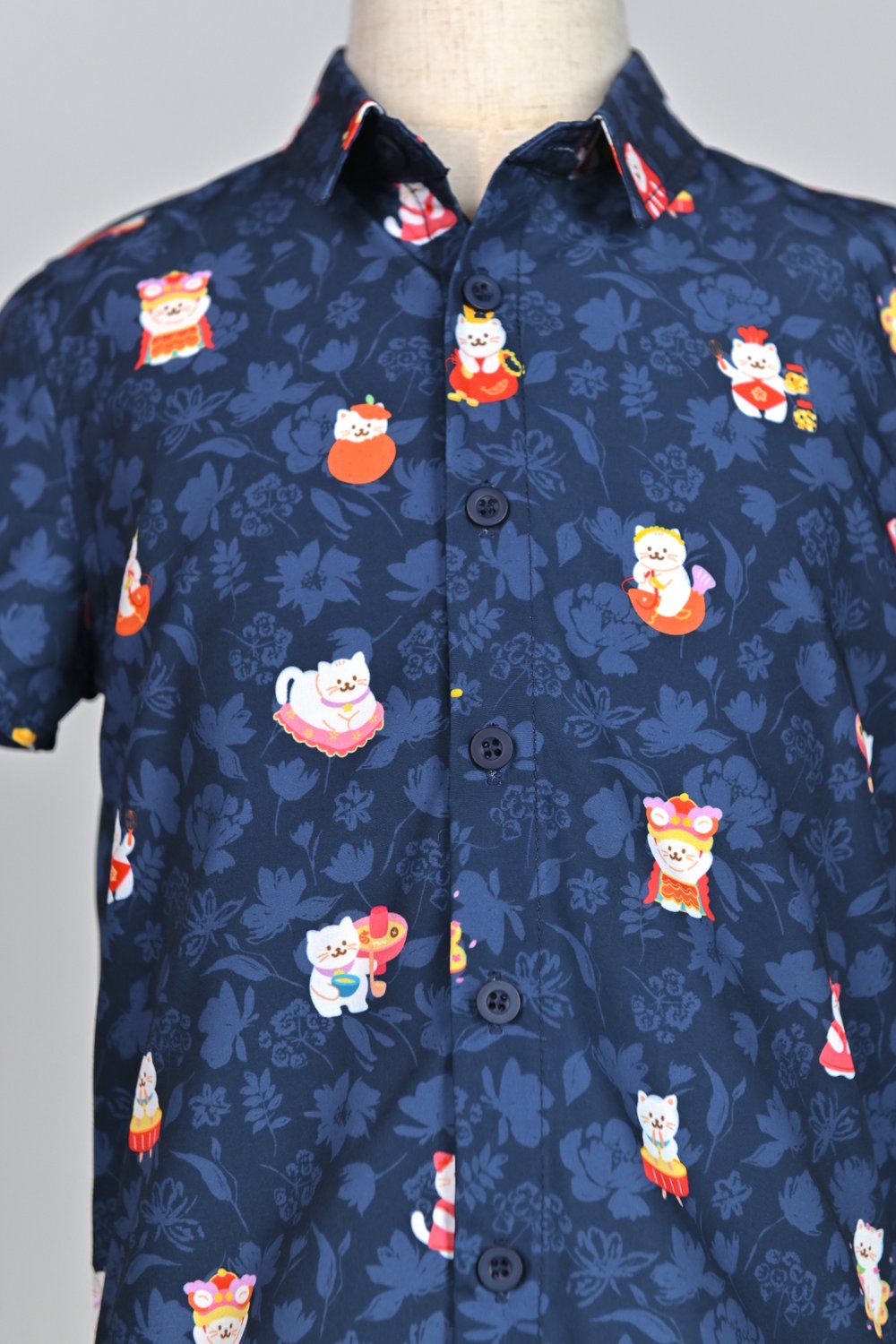 FORTUNE FLORAL CAT NAVY KIDS’ SHIRT FORTUNE FLORAL CAT NAVY KIDS’ SHIRT